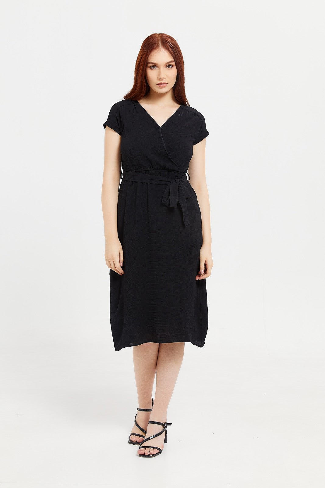 Buy Women Black Belted Midi Wrap Dress 126303120 in Saudi Arabia