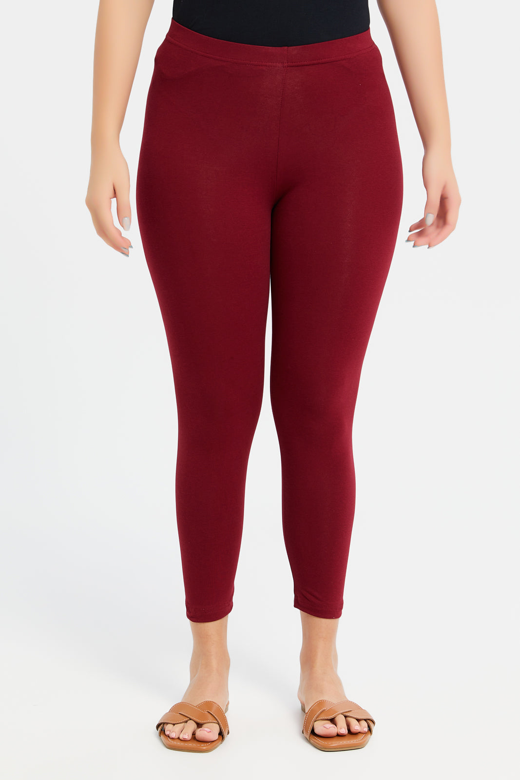 Women's Burgundy Cropped Leggings