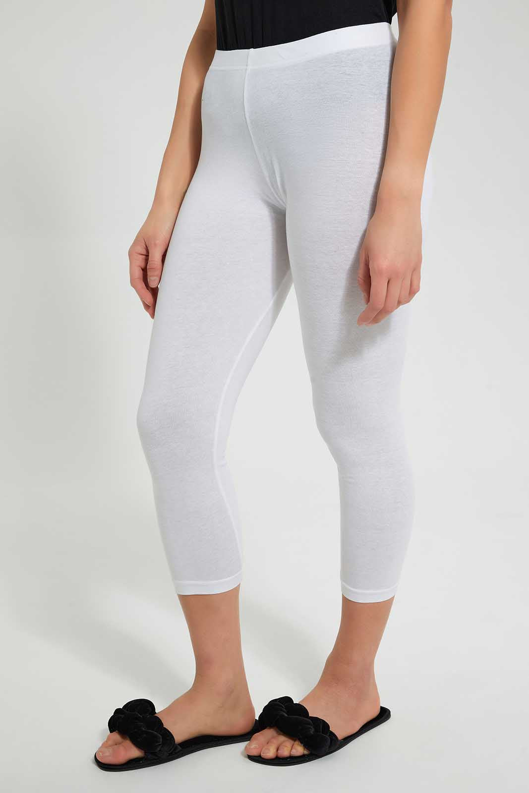 Buy White Leggings Full-Length & Capri (Pack Of 2) for Women