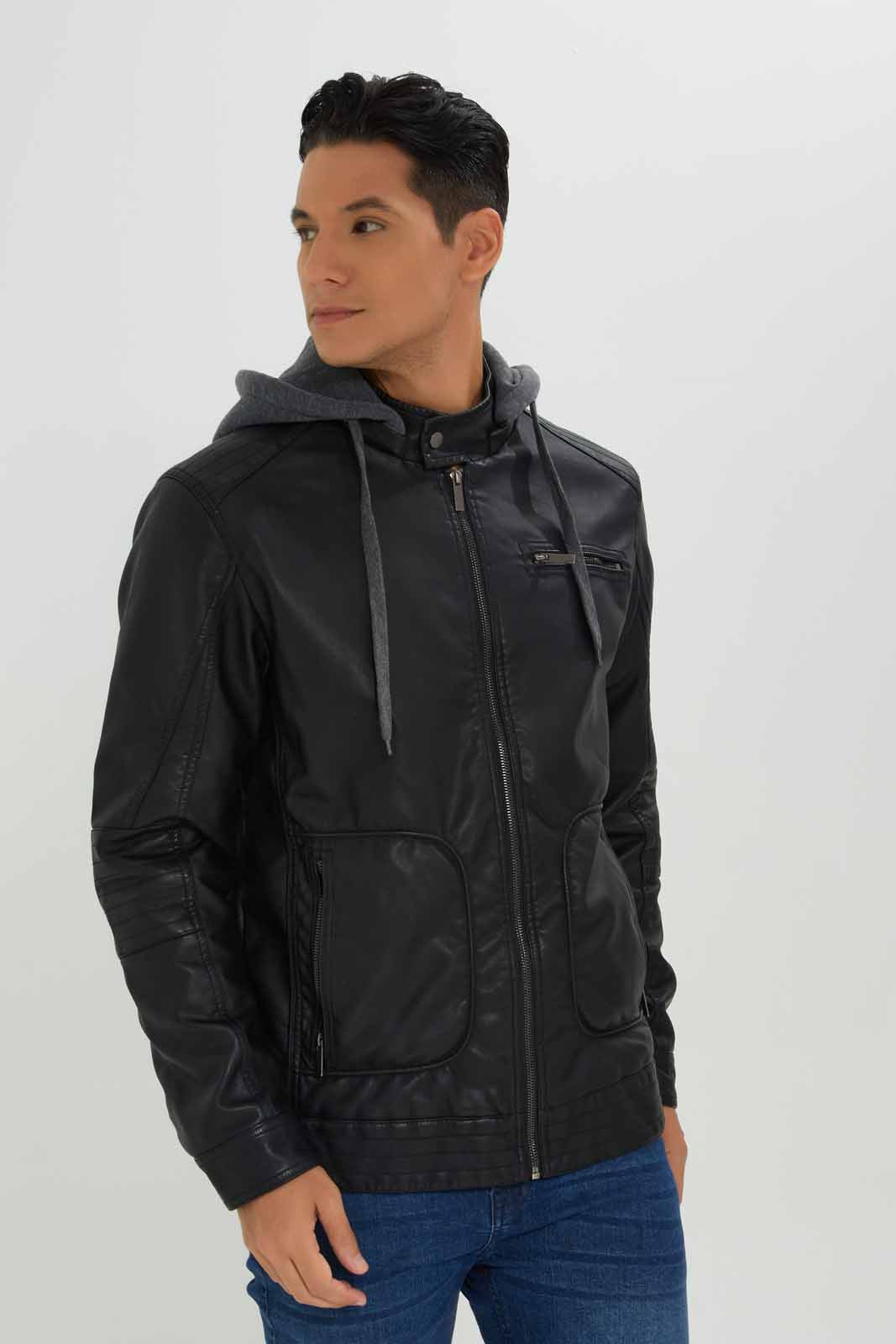 Mens pu hooded clearance jacket