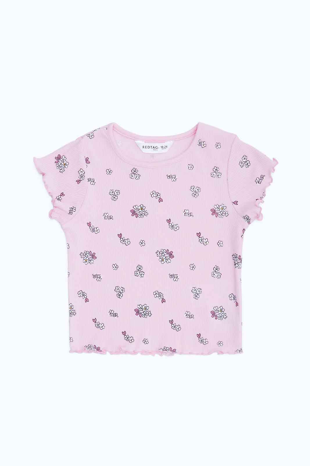 Pink Ribbed Printed T-shirt