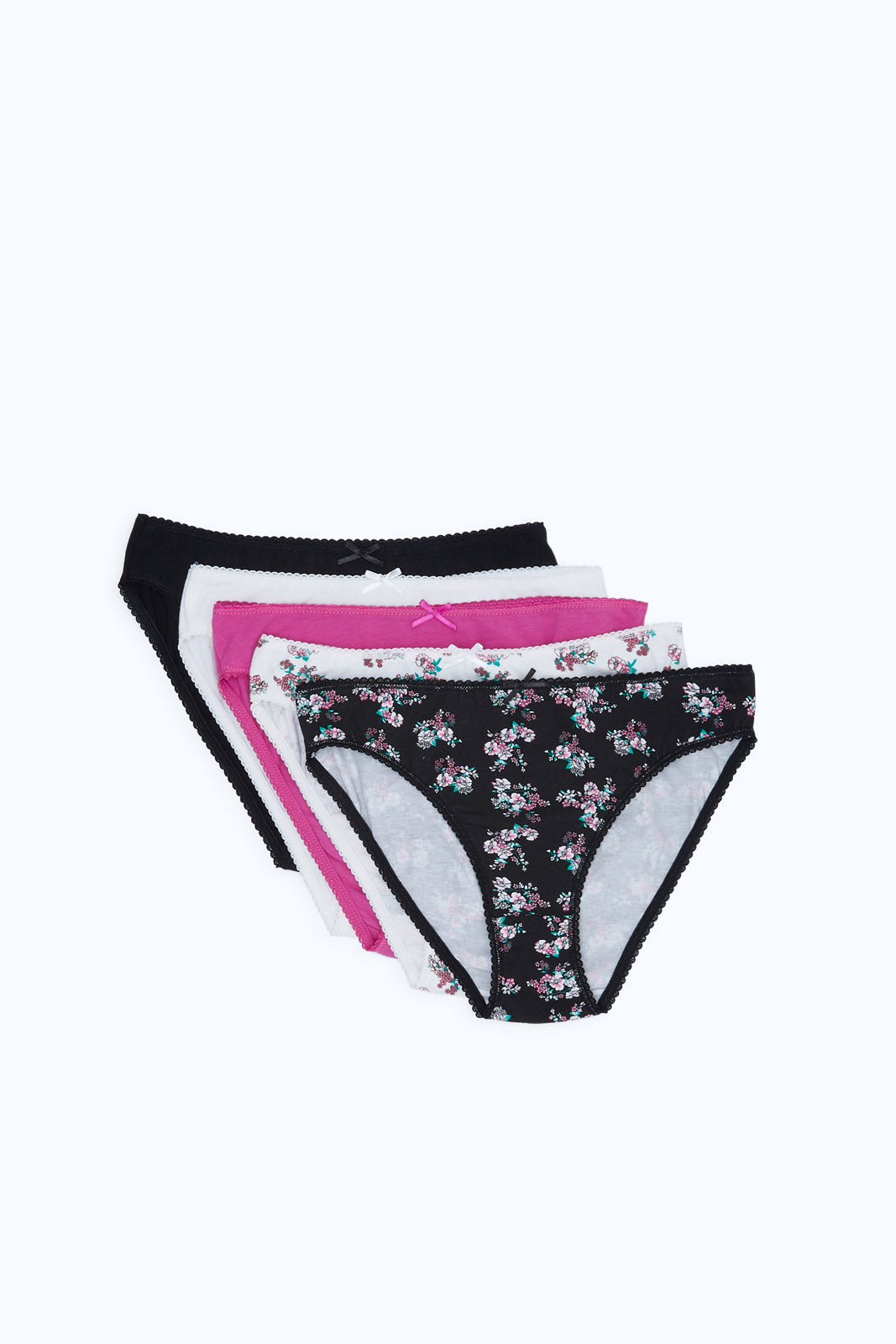5 Pack Plain & Floral Print Full Knickers