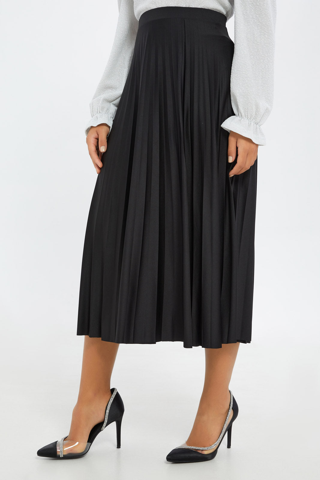 Black pleated midi skirt clearance sale