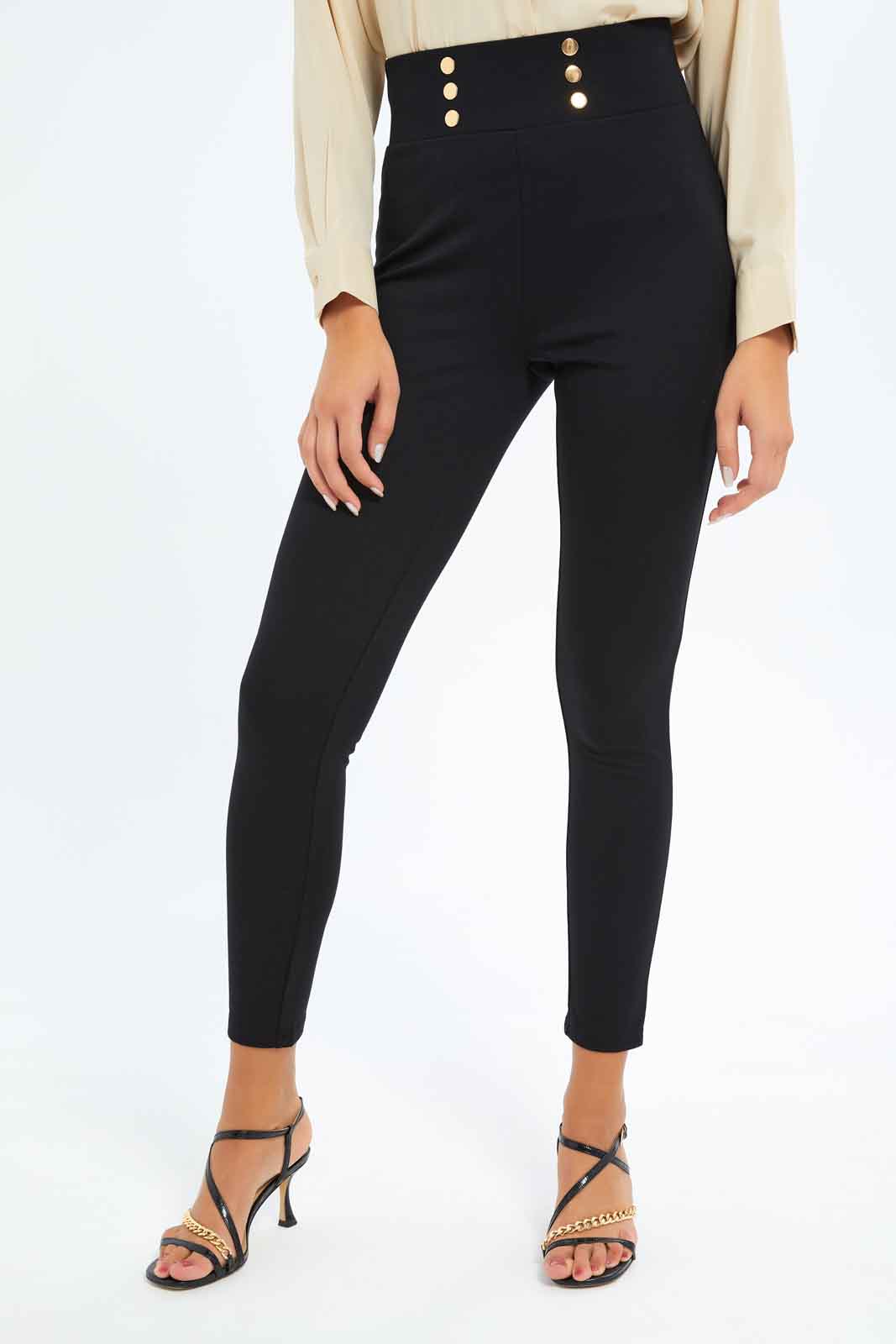 Buy Women Black Front Button Detail Legging 125420375 in Saudi