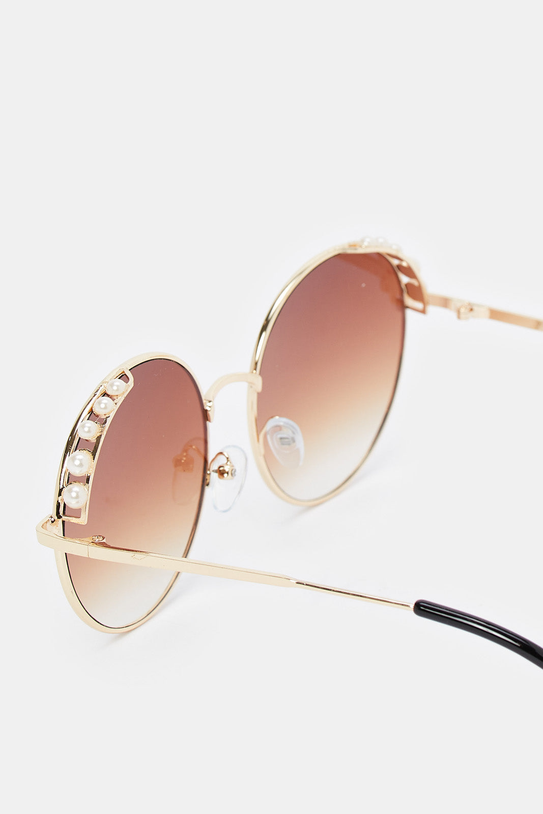  Fashion Rimless Pearl Sunglasses Womens Pink Brown