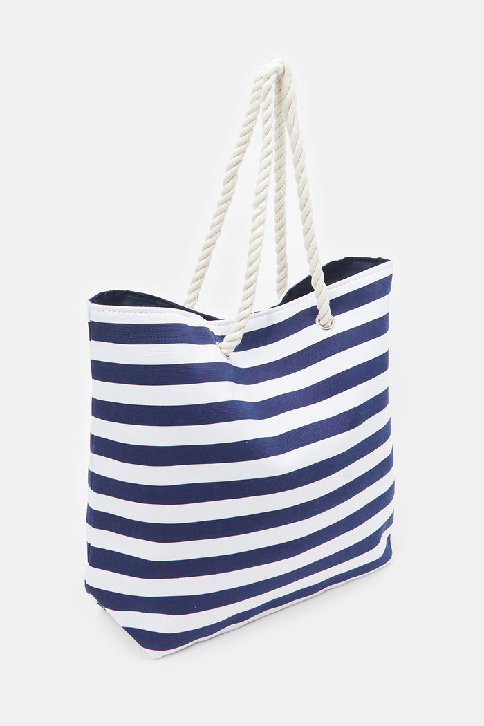 Redtag-Navy-Stripe-Beach-Bag-Category:Bags,-Colour:Assorted,-Deals:New-In,-Filter:Women's-Accessories,-H1:ACC,-H2:LAD,-H3:LAB,-H4:LAB-LADIES-BAGS,-New-In,-New-In-Women-ACC,-Non-Sale,-ProductType:Beach-Bags,-Season:W23A,-Section:Women,-W23A,-Women-Bags-Women-