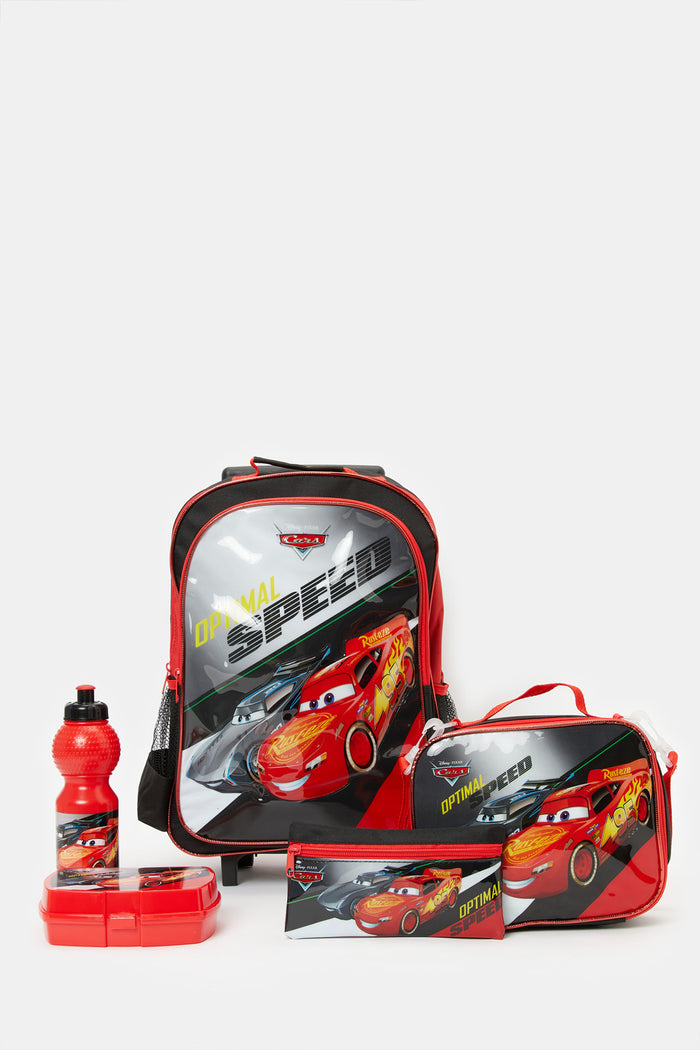 Redtag-Red/Black-Cars-Print-16"-5Pcs-Trolley-Set-BOY-Bags,-BTS23,-Category:Bags,-CHR,-Colour:Red,-Deals:New-In,-Filter:Boys-Accessories,-H1:ACC,-H2:SCH,-H3:BTC,-H4:BTC-BACK-TO-SCHOOL,-New-In,-New-In-BOY-ACC,-Non-Sale,-ProductType:Trolley,-Season:W23O,-Section:Boys-(0-to-14Yrs),-W23O-Check-