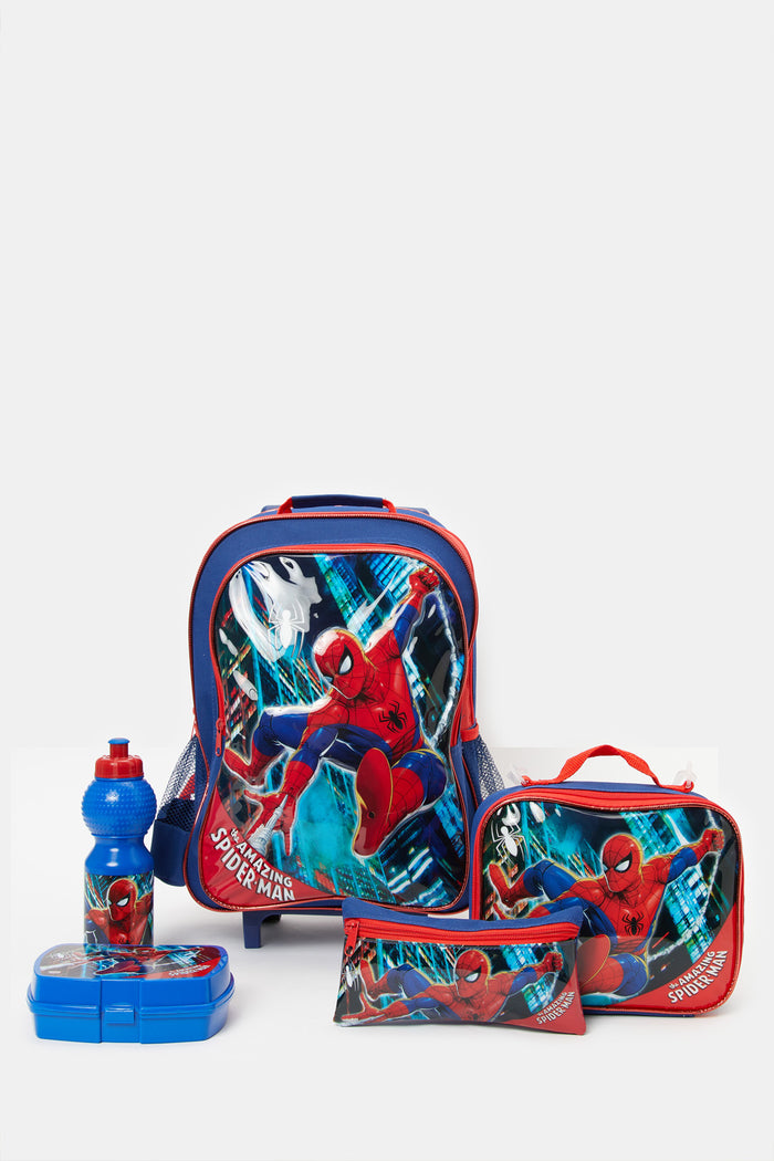 Redtag-Blue/Red-Spider-Man-Print-16"-5Pcs-Trolley-Set-BOY-Bags,-BTS23,-Category:Bags,-CHR,-Colour:Blue,-Deals:New-In,-Filter:Boys-Accessories,-H1:ACC,-H2:SCH,-H3:BTC,-H4:BTC-BACK-TO-SCHOOL,-New-In,-New-In-BOY-ACC,-Non-Sale,-ProductType:Trolley,-Season:W23O,-Section:Boys-(0-to-14Yrs),-W23O-Check-