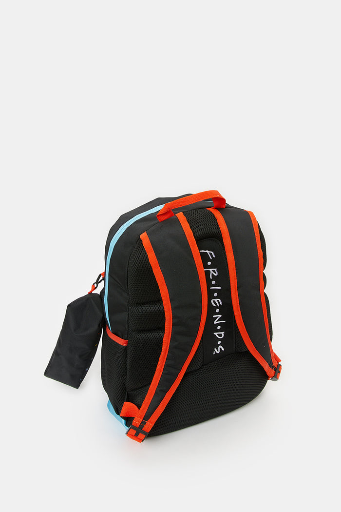 Redtag-Black/Red-Friends-Teens-18"-Backpack-BOY-Bags,-BTS23,-Category:Bags,-CHR,-Colour:Black,-Deals:New-In,-Filter:Boys-Accessories,-H1:ACC,-H2:SCH,-H3:BTC,-H4:BTC-BACK-TO-SCHOOL,-New-In,-New-In-BOY-ACC,-Non-Sale,-ProductType:Backpacks,-Season:W23O,-Section:Boys-(0-to-14Yrs),-W23O-Check-