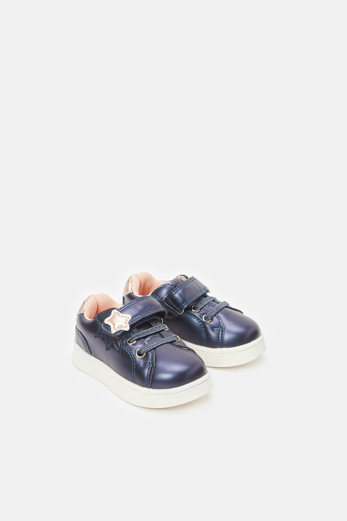 Redtag-Navy-Star-Trim-Sneaker-Category:Shoes,-Colour:Navy,-Deals:New-In,-Filter:Girls-Footwear-(1-to-3-Yrs),-ING-Shoes,-New-In-ING-FOO,-Non-Sale,-ProductType:Sneakers,-Section:Girls-(0-to-14Yrs),-W23A-Infant-Girls-1 to 3 Years