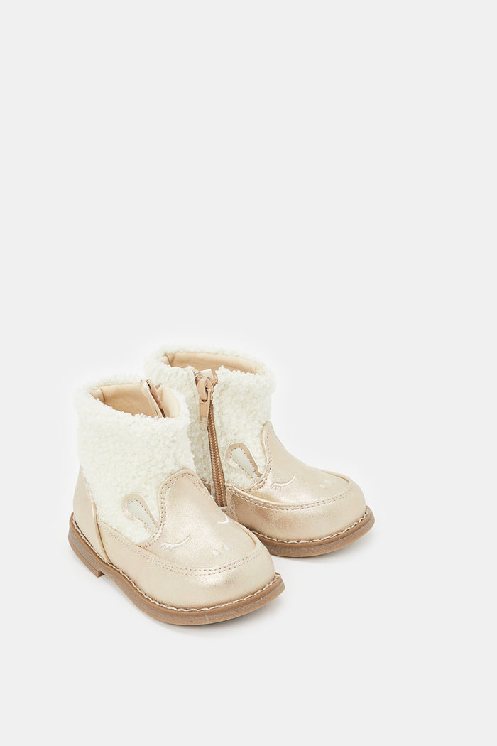Redtag-Cream-Fur-Detail-Ankle-Boot-Category:Boots,-Colour:Cream,-Deals:New-In,-Filter:Girls-Footwear-(1-to-3-Yrs),-ING-Boots,-New-In-ING-FOO,-Non-Sale,-ProductType:Ankle-boots,-Section:Girls-(0-to-14Yrs),-W23B-Infant-Girls-1 to 3 Years
