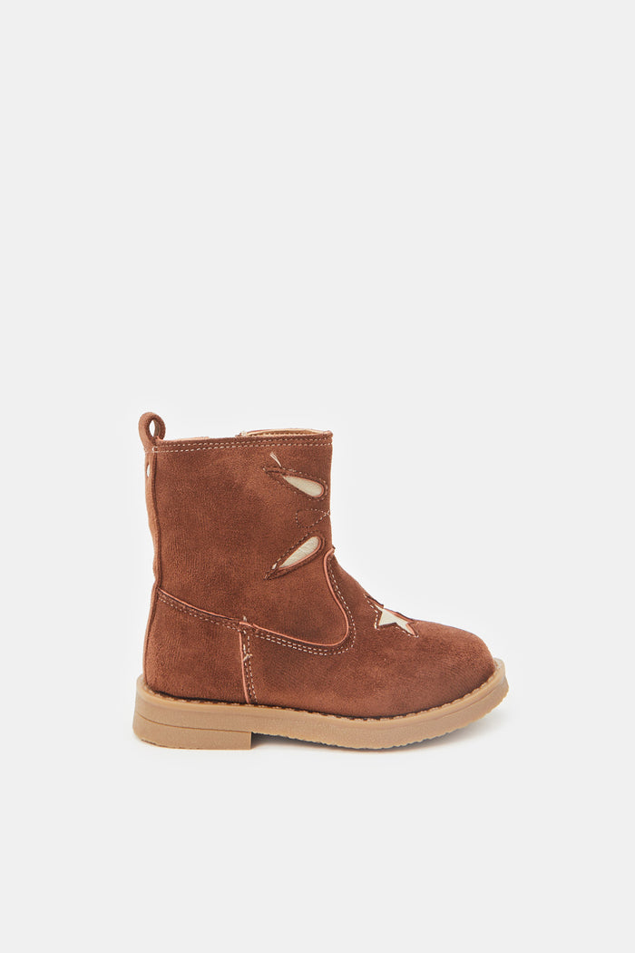 Redtag-Brown-Suede-Ankle-Boot-Category:Boots,-Colour:Brown,-Deals:New-In,-Filter:Girls-Footwear-(1-to-3-Yrs),-ING-Boots,-New-In-ING-FOO,-Non-Sale,-ProductType:Ankle-boots,-Section:Girls-(0-to-14Yrs),-W23B-Infant-Girls-1 to 3 Years