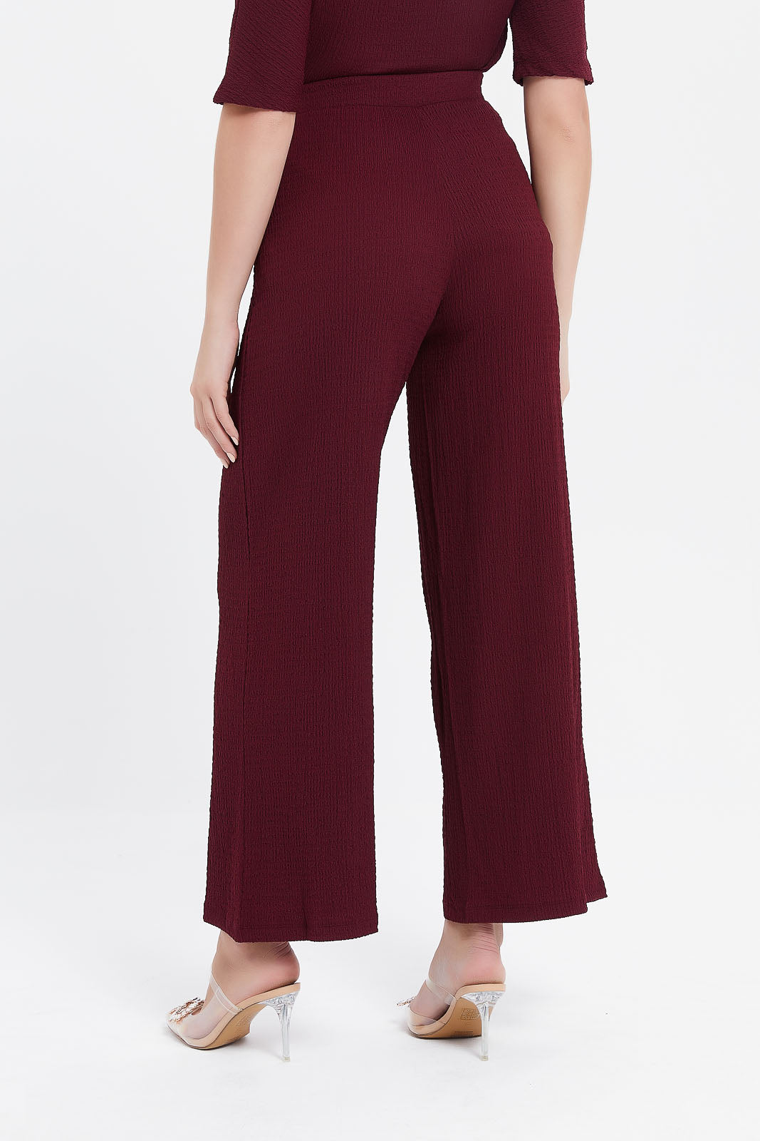 Buy Women Burgundy Wide Leg Pants 126108711 in Saudi Arabia