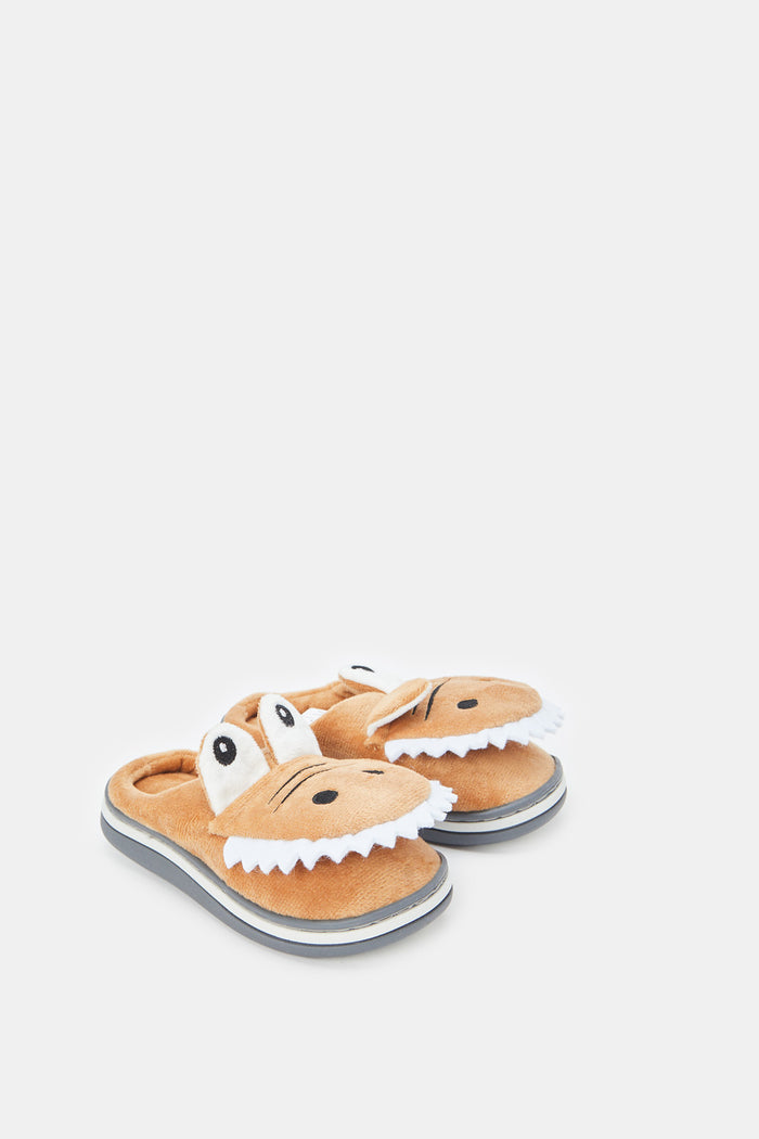 Redtag-Brown-3D-Animal-Slippers-BOY-Slippers,-Category:Slippers,-Colour:Brown,-Deals:New-In,-Filter:Boys-Footwear-(3-to-5-Yrs),-New-In-BOY-FOO,-Non-Sale,-ProductType:Mules,-Section:Boys-(0-to-14Yrs),-W23B-Boys-3 to 5 Years