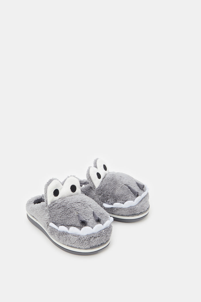 Redtag-Dark-Grey-3D-Animal-Slippers-BOY-Slippers,-Category:Slippers,-Colour:Charcoal,-Deals:New-In,-Filter:Boys-Footwear-(3-to-5-Yrs),-New-In-BOY-FOO,-Non-Sale,-ProductType:Mules,-Section:Boys-(0-to-14Yrs),-W23B-Boys-3 to 5 Years