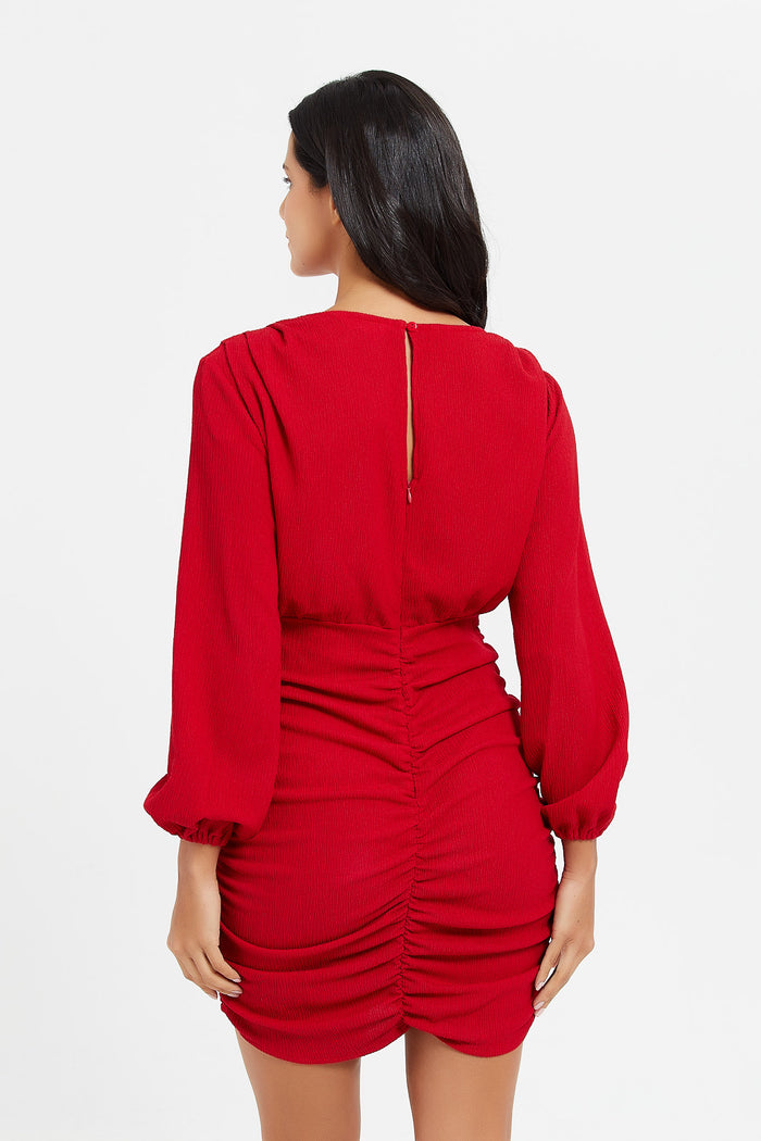 Redtag-Red-Rouched-Dress-Category:Dresses,-Colour:Red,-Deals:New-In,-Filter:Women's-Clothing,-H1:LWR,-H2:LDC,-H3:DRS,-H4:CAD,-LDC-Dresses,-LWRLDCDRSCAD,-Midi-Dress,-New-In-LDC,-Non-Sale,-ProductType:Dresses,-Season:W23A,-Section:Women,-W23A-Women's-