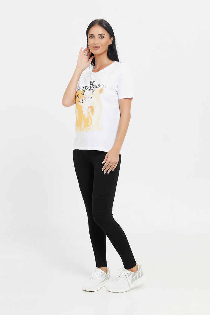 Redtag-White-Lion-King-Embroidered-T-Shirt-Category:T-Shirts,-Colour:White,-Deals:New-In,-Filter:Women's-Clothing,-H1:LWR,-H2:LAD,-H3:TSH,-H4:CAT,-LWRLADTSHCAT,-New-In-Women,-Non-Sale,-ProductType:Graphic-T-Shirts,-S23E,-Season:S23E,-Section:Women,-women-clothing,-Women-T-Shirts-Women's-