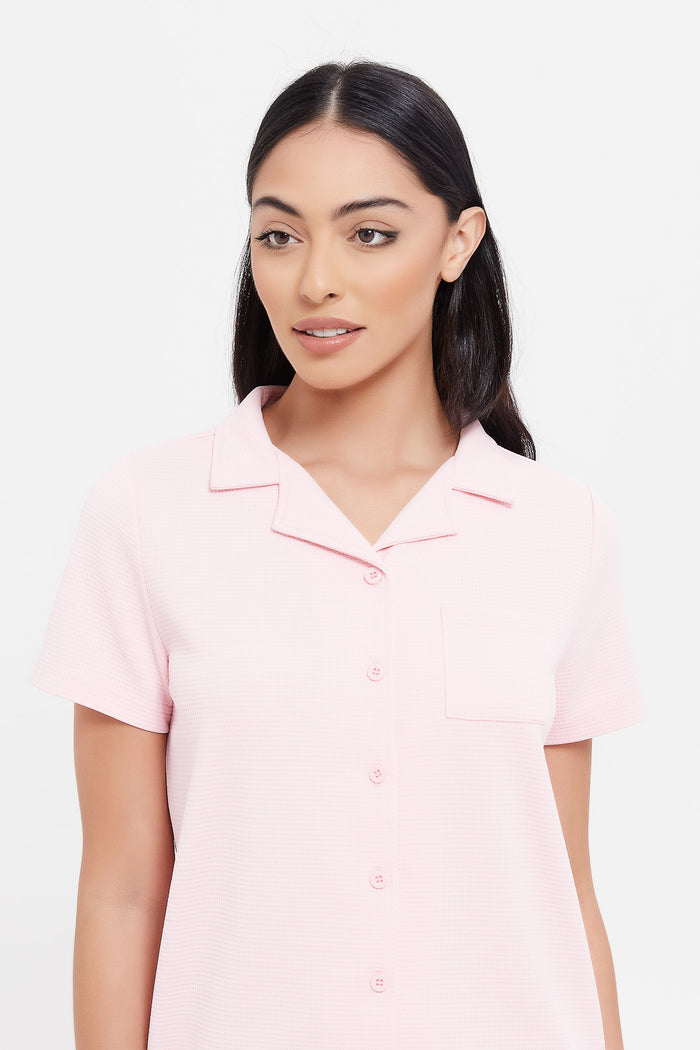 Redtag-Pink-Waffle-Solid-Nightshirt-Category:Nightshirts,-Colour:Pale-Pink,-Deals:New-In,-Filter:Women's-Clothing,-H1:LWR,-H2:LDN,-H3:NWR,-H4:NSH,-LWRLDNNWRNSH,-New-In-Women,-Non-Sale,-ProductType:Nightshirts,-Season:W23A,-Section:Women,-W23A,-Women-Nightshirts--
