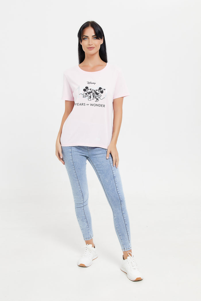 Redtag-Acid-Wash-100-Year-Mickey-Print-Tee-Category:T-Shirts,-Colour:Pale-Pink,-Deals:New-In,-Filter:Women's-Clothing,-H1:LWR,-H2:LAD,-H3:TSH,-H4:CAT,-LWRLADTSHCAT,-New-In-Women,-Non-Sale,-ProductType:Graphic-T-Shirts,-S23E,-Season:S23E,-Section:Women,-TBL,-women-clothing,-Women-T-Shirts-Women's-