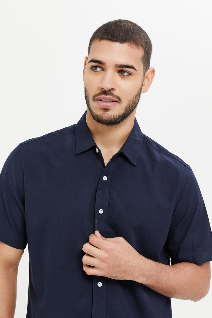 Redtag-Navy-Short-Sleeves-100%-Cotton-Oxford-Shirt-Category:Shirts,-Colour:Navy,-Deals:New-In,-Filter:Men's-Clothing,-H1:MWR,-H2:GEN,-H3:SHI,-H4:CSH,-Men-Shirts,-MWRGENSHICSH,-New-In-Men,-Non-Sale,-ProductType:Casual-Shirts,-S23E,-Season:S23E,-Section:Men-Men's-