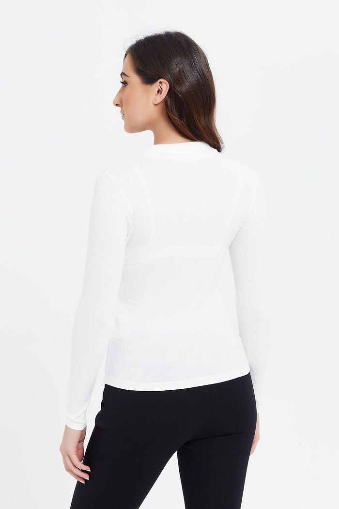 Redtag-White-Long-Sleeves-Polo-Category:Tops,-Colour:White,-Deals:New-In,-Filter:Women's-Clothing,-H1:LWR,-H2:LDC,-H3:JYT,-H4:FJT,-LDC-Tops,-LWRLDCJYTFJT,-New-In-LDC,-Non-Sale,-ProductType:Polo-Shirts,-Season:W23A,-Section:Women,-TBL,-W23A-Women's-