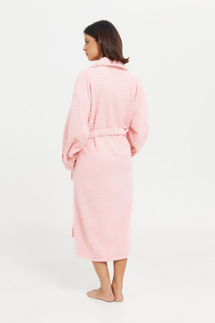 Redtag-Pale-Pink-Ribbed-Bathrobe-Category:Robes,-Colour:PALE-PINK,-Deals:New-In,-H1:HMW,-H2:BAC,-H3:RBS,-H4:RBS,-HMW-BAC-Robes,-HMWBACRBSRBS,-New-In-HMW-BAC,-Non-Sale,-ProductType:Bathrobes,-SD50,-Season:W23A,-Section:Homewares,-W23A-Home-Bathroom-