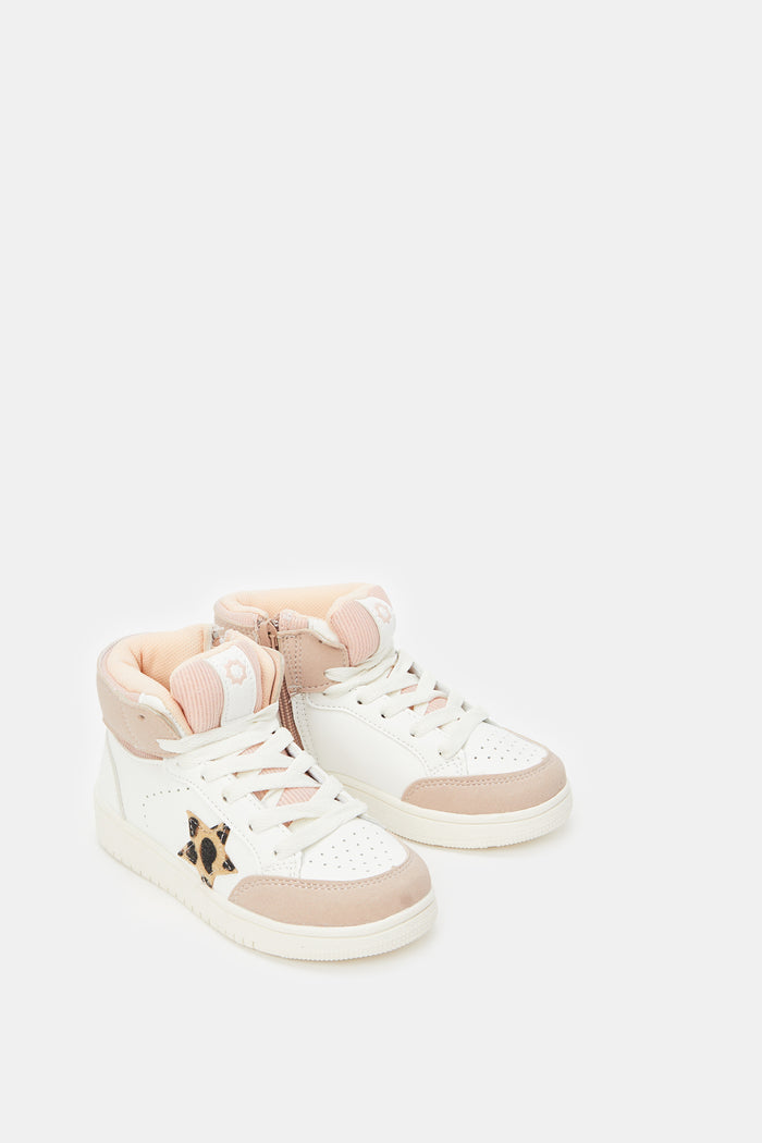 Redtag-White-Star-Patch-High-Top-Category:Trainers,-Colour:White,-Deals:New-In,-Filter:Girls-Footwear-(3-to-5-Yrs),-GIR-Trainers,-New-In-GIR-FOO,-Non-Sale,-ProductType:High-Top-Sneakers,-Section:Girls-(0-to-14Yrs),-W23A-Girls-3 to 5 Years