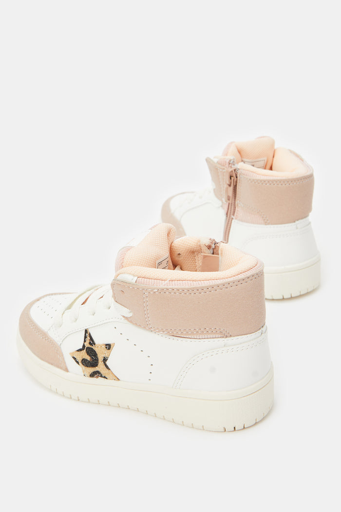 Redtag-White-Star-Patch-High-Top-Category:Trainers,-Colour:White,-Deals:New-In,-Filter:Girls-Footwear-(3-to-5-Yrs),-GIR-Trainers,-New-In-GIR-FOO,-Non-Sale,-ProductType:High-Top-Sneakers,-Section:Girls-(0-to-14Yrs),-W23A-Girls-3 to 5 Years