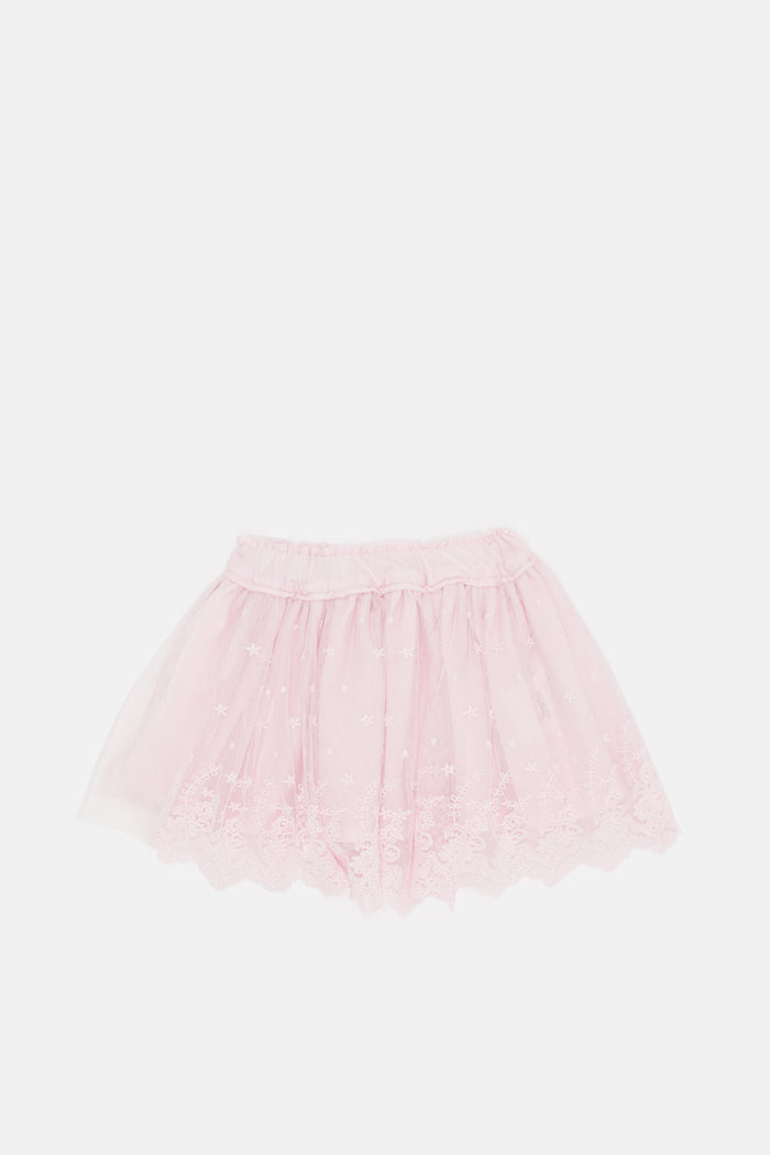 Redtag-Pink-Embellished-Mesh-Skirt-Category:Skirts,-Colour:Pale-Pink,-Deals:New-In,-Filter:Infant-Girls-(3-to-24-Mths),-H1:KWR,-H2:ING,-H3:SKT,-H4:CAK,-ING-Skirts,-KWRINGSKTCAK,-New-In-ING,-Non-Sale,-ProductType:Skirts,-S23E,-Season:S23E,-Section:Girls-(0-to-14Yrs)-Infant-Girls-3 to 24 Months