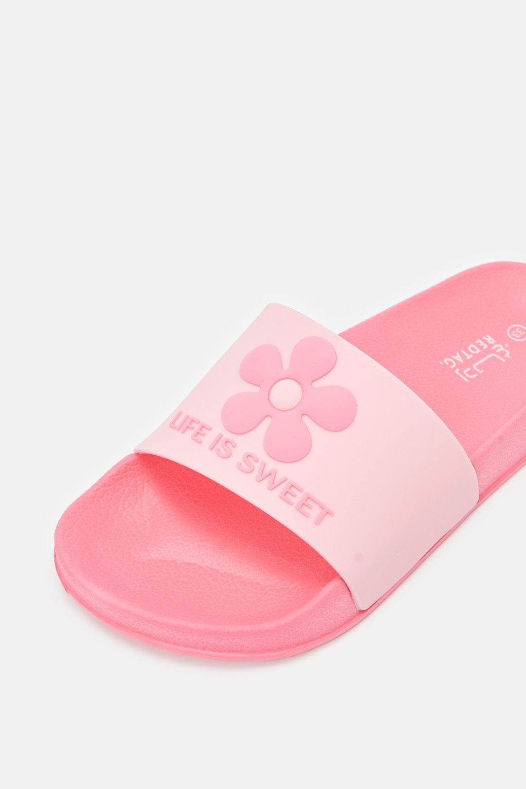 Buy Senior Girls Pink Slogan Slide 126310688 in Saudi Arabia REDTAG