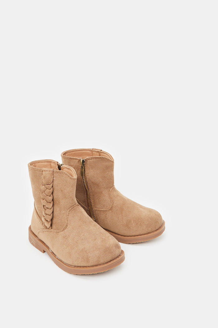 Redtag-Tan-Suede-Chelsea-Boots-Category:Boots,-Colour:Tan,-Deals:New-In,-Filter:Girls-Footwear-(3-to-5-Yrs),-GIR-Boots,-New-In-GIR-FOO,-Non-Sale,-ProductType:Ankle-boots,-Section:Girls-(0-to-14Yrs),-W23B-Girls-3 to 5 Years