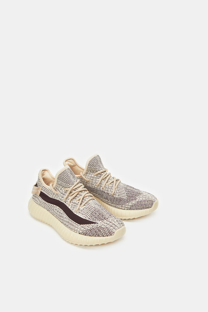 Redtag-Beige-Flyknit-Sneaker-Category:Trainers,-Colour:Beige,-Deals:New-In,-Filter:Women's-Footwear,-New-In-Women-FOO,-Non-Sale,-ProductType:Lace-Up-Shoes,-Section:Women,-W23B,-Women-Trainers-Women's-