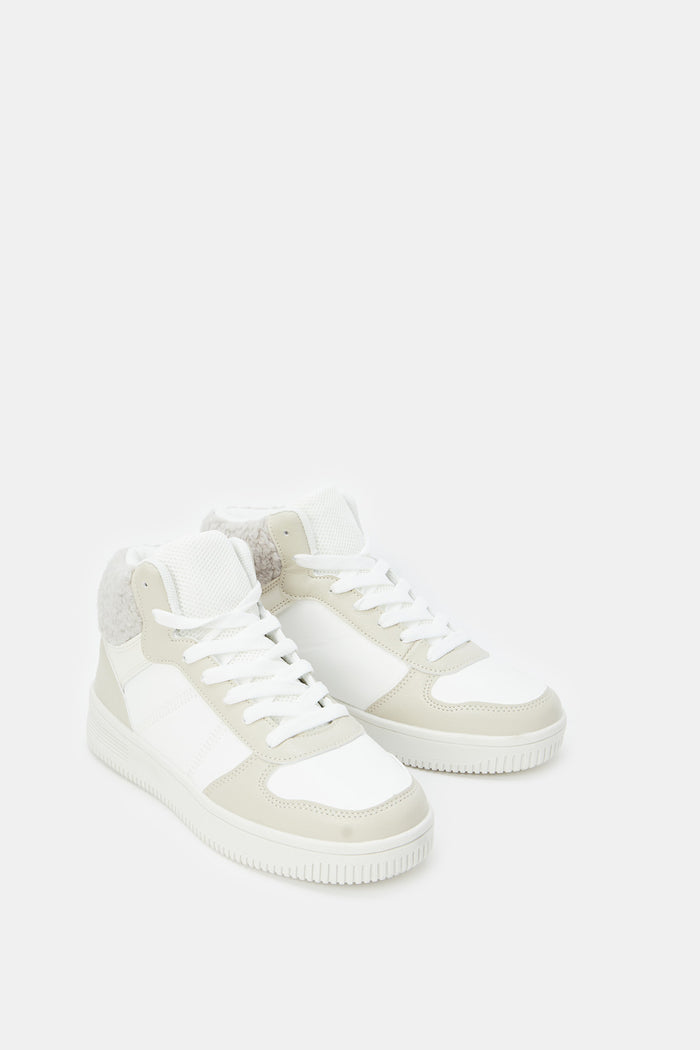 Redtag-White-Hightop-Sneaker-Category:Trainers,-Colour:White,-Deals:New-In,-Filter:Women's-Footwear,-New-In-Women-FOO,-Non-Sale,-ProductType:Lace-Up-Shoes,-Section:Women,-W23B,-Women-Trainers-Women's-