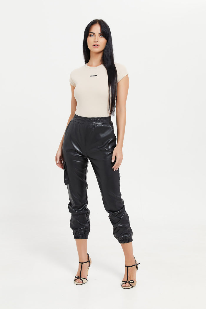 Redtag-Black-Elasticated-Waist-Pu-Joggers-Category:Trousers,-Colour:Black,-Deals:New-In,-Filter:Women's-Clothing,-H1:LWR,-H2:LAD,-H3:TRS,-H4:CTR,-LWRLADTRSCTR,-New-In-Women,-Non-Sale,-ProductType:Pants-Jogger-Fit,-Season:W23A,-Section:Women,-W23A,-Women-Trousers-Women's-