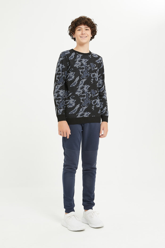 Redtag-Black-Camo-Pullover-BSR-Pullovers,-Category:Pullovers,-Colour:Black,-Deals:New-In,-Filter:Senior-Boys-(8-to-14-Yrs),-H1:KWR,-H2:BSR,-H3:KNW,-H4:PUL,-KWRBSRKNWPUL,-New-In-BSR,-Non-Sale,-ProductType:Pullovers,-Season:W23B,-Section:Boys-(0-to-14Yrs),-TBL,-W23B-Senior-Boys-9 to 14 Years