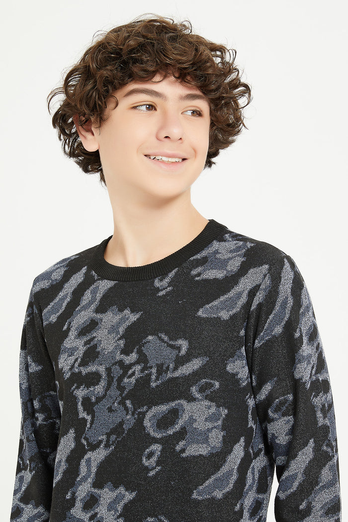 Redtag-Black-Camo-Pullover-BSR-Pullovers,-Category:Pullovers,-Colour:Black,-Deals:New-In,-Filter:Senior-Boys-(8-to-14-Yrs),-H1:KWR,-H2:BSR,-H3:KNW,-H4:PUL,-KWRBSRKNWPUL,-New-In-BSR,-Non-Sale,-ProductType:Pullovers,-Season:W23B,-Section:Boys-(0-to-14Yrs),-TBL,-W23B-Senior-Boys-9 to 14 Years