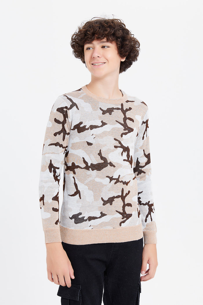 Redtag-Beige-Camo-Pullover-BSR-Pullovers,-Category:Pullovers,-Colour:Beige,-Deals:New-In,-Filter:Senior-Boys-(8-to-14-Yrs),-H1:KWR,-H2:BSR,-H3:KNW,-H4:PUL,-KWRBSRKNWPUL,-New-In-BSR,-Non-Sale,-ProductType:Pullovers,-Season:W23B,-Section:Boys-(0-to-14Yrs),-TBL,-W23B-Senior-Boys-9 to 14 Years