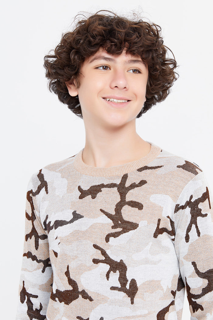 Redtag-Beige-Camo-Pullover-BSR-Pullovers,-Category:Pullovers,-Colour:Beige,-Deals:New-In,-Filter:Senior-Boys-(8-to-14-Yrs),-H1:KWR,-H2:BSR,-H3:KNW,-H4:PUL,-KWRBSRKNWPUL,-New-In-BSR,-Non-Sale,-ProductType:Pullovers,-Season:W23B,-Section:Boys-(0-to-14Yrs),-TBL,-W23B-Senior-Boys-9 to 14 Years