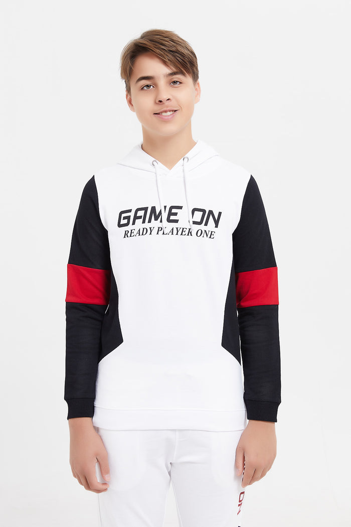 Redtag-White-Game-On-Hoody-Coordinated-Sweatshirt-BSR-Sweatshirts,-Category:Sweatshirts,-Colour:White,-Deals:New-In,-Filter:Senior-Boys-(8-to-14-Yrs),-H1:KWR,-H2:BSR,-H3:SWS,-H4:SWS,-KWRBSRSWSSWS,-New-In-BSR,-Non-Sale,-ProductType:Hooded-Sweatshirts,-Season:W23A,-Section:Boys-(0-to-14Yrs),-TBL,-W23A-Senior-Boys-9 to 14 Years