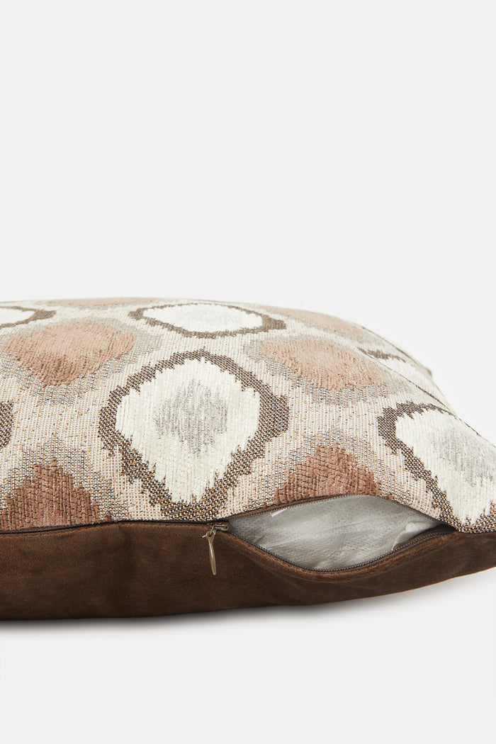 Redtag-Brown-Geometric-Jacquard-Cushion-Category:Cushions,-Colour:Brown,-Deals:New-In,-Filter:Home-Bedroom,-H1:HMW,-H2:BED,-H3:BCC,-H4:CUS,-HMW-BED-Cushions,-HMWBEDBCCCUS,-New-In-HMW-BED,-Non-Sale,-ProductType:Cushions,-Season:W23A,-Section:Homewares,-W23A-Home-Bedroom-