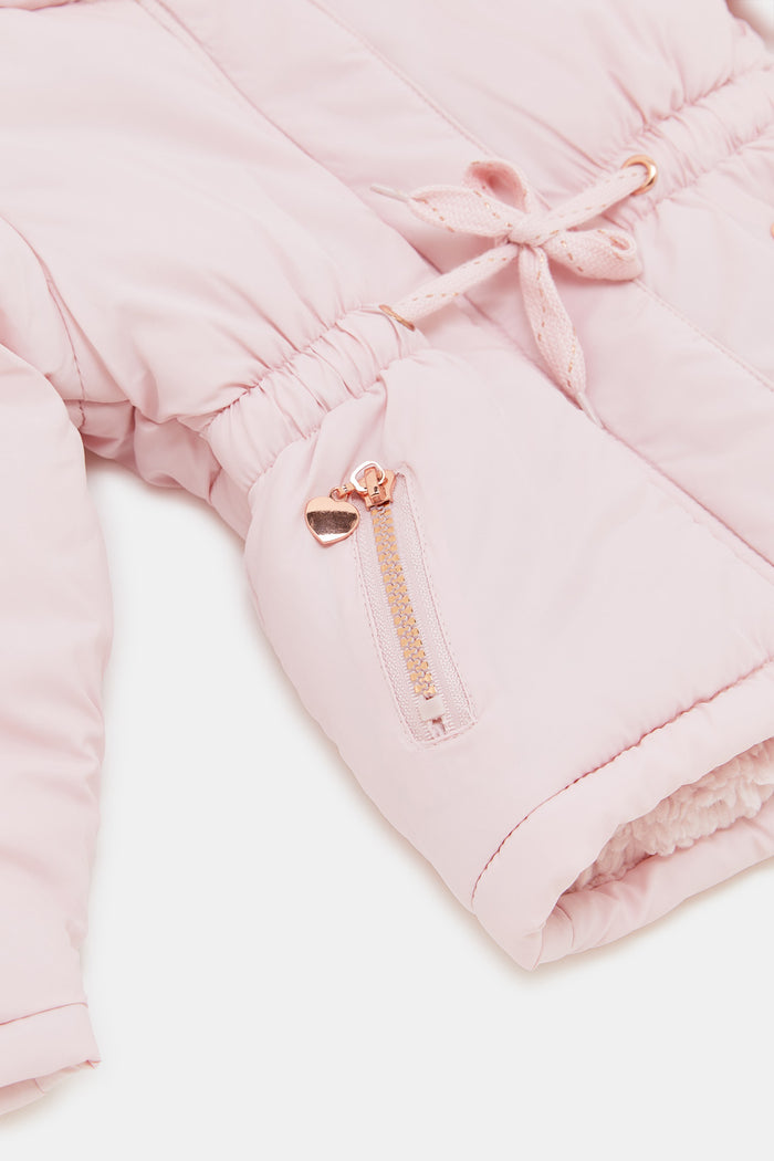 Redtag-Pink-Sherpa-Coat-With-Knot-Detail-Category:Jackets,-Colour:Pale-Pink,-Deals:New-In,-EHW,-Filter:Infant-Girls-(3-to-24-Mths),-H1:KWR,-H2:ING,-H3:OUW,-H4:OUW,-ING-Jackets,-KWRINGOUWOUW,-New-In-ING,-Non-Sale,-ProductType:Parkas,-Season:W23B,-Section:Girls-(0-to-14Yrs),-W23B-Infant-Girls-3 to 24 Months