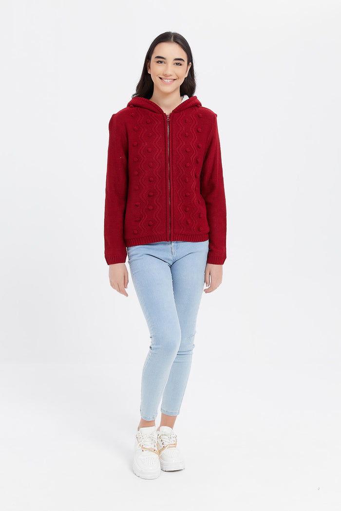 Redtag-Burgundy-Zip-Through-Hooded-With-Sherpa-Linning-Category:Cardigans,-Colour:Red,-Deals:New-In,-EHW,-Filter:Senior-Girls-(8-to-14-Yrs),-GSR-Cardigans,-H1:KWR,-H2:GSR,-H3:KNW,-H4:CGN,-KWRGSRKNWCGN,-New-In-GSR,-Non-Sale,-ProductType:Hooded-Cardigans,-Season:W23B,-Section:Girls-(0-to-14Yrs),-W23B-Senior-Girls-9 to 14 Years