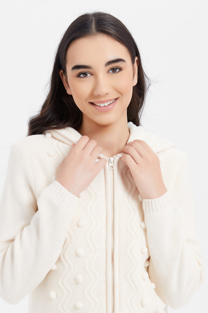 Redtag-Cream-Zip-Through-Hooded-With-Sherpa-Linning-Category:Cardigans,-Colour:White,-Deals:New-In,-EHW,-Filter:Senior-Girls-(8-to-14-Yrs),-GSR-Cardigans,-H1:KWR,-H2:GSR,-H3:KNW,-H4:CGN,-KWRGSRKNWCGN,-New-In-GSR,-Non-Sale,-ProductType:Hooded-Cardigans,-Season:W23B,-Section:Girls-(0-to-14Yrs),-W23B-Senior-Girls-9 to 14 Years