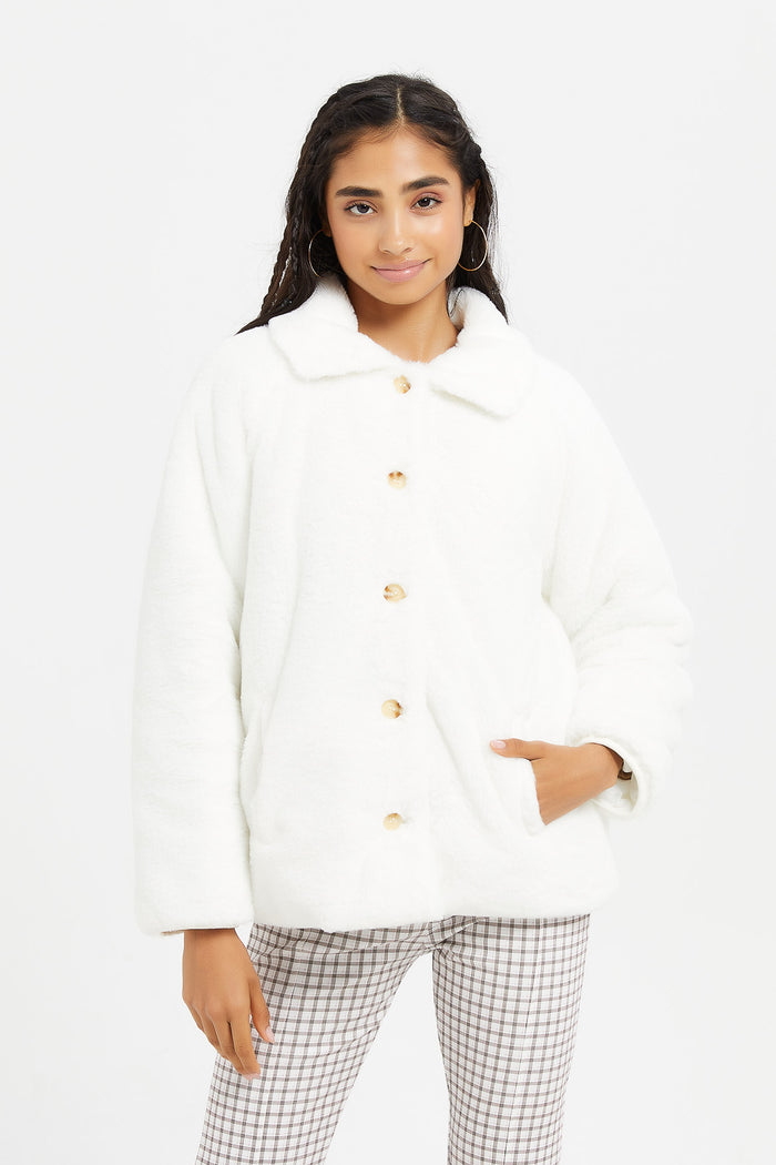 Redtag-White-Fur-L/S-Jackets-Category:Jackets,-Colour:White,-Deals:New-In,-EHW,-Filter:Senior-Girls-(8-to-14-Yrs),-GSR-Jackets,-H1:KWR,-H2:GSR,-H3:CSJ,-H4:CSJ,-KWRGSRCSJCSJ,-New-In-GSR,-Non-Sale,-ProductType:Jackets,-Season:W23B,-Section:Girls-(0-to-14Yrs),-W23B-Senior-Girls-9 to 14 Years