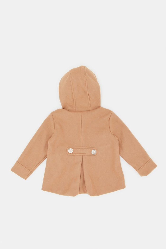 Redtag-Tan-Melton-Coat-Category:Jackets,-Colour:Tan,-Deals:New-In,-EHW,-Filter:Infant-Girls-(3-to-24-Mths),-H1:KWR,-H2:ING,-H3:OUW,-H4:OUW,-ING-Jackets,-KWRINGOUWOUW,-New-In-ING,-Non-Sale,-ProductType:Coats,-Season:W23B,-Section:Girls-(0-to-14Yrs),-W23B-Infant-Girls-3 to 24 Months