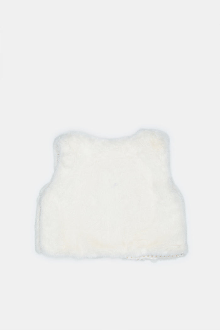 Redtag-Ivory-Sleeveless-Fur-Jacket-Category:Jackets,-Colour:Ivory,-Deals:New-In,-EHW,-Filter:Infant-Girls-(3-to-24-Mths),-H1:KWR,-H2:ING,-H3:OUW,-H4:OUW,-ING-Jackets,-KWRINGOUWOUW,-New-In-ING,-Non-Sale,-ProductType:Jackets,-Season:W23B,-Section:Girls-(0-to-14Yrs),-W23B-Infant-Girls-3 to 24 Months