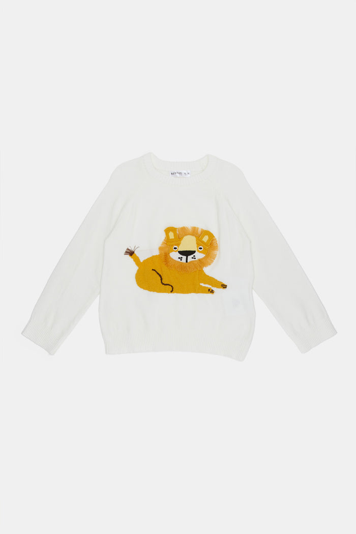 Redtag-Cream-Lion-Emb-Crew-Pullover-Category:Pullovers,-Colour:Cream,-Deals:New-In,-Filter:Infant-Boys-(3-to-24-Mths),-H1:KWR,-H2:INB,-H3:KNW,-H4:PUL,-INB-Pullovers,-KWRINBKNWPUL,-New-In-INB,-Non-Sale,-ProductType:Pullovers,-Season:W23A,-Section:Boys-(0-to-14Yrs),-W23A-Infant-Boys-3 to 24 Months