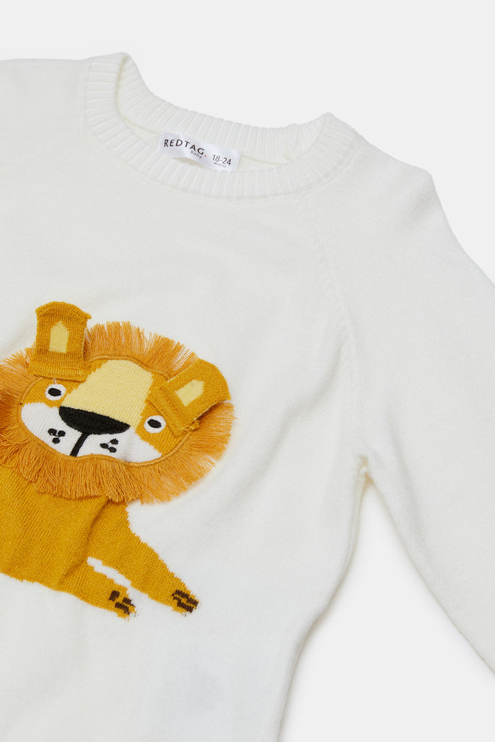 Redtag-Cream-Lion-Emb-Crew-Pullover-Category:Pullovers,-Colour:Cream,-Deals:New-In,-Filter:Infant-Boys-(3-to-24-Mths),-H1:KWR,-H2:INB,-H3:KNW,-H4:PUL,-INB-Pullovers,-KWRINBKNWPUL,-New-In-INB,-Non-Sale,-ProductType:Pullovers,-Season:W23A,-Section:Boys-(0-to-14Yrs),-W23A-Infant-Boys-3 to 24 Months