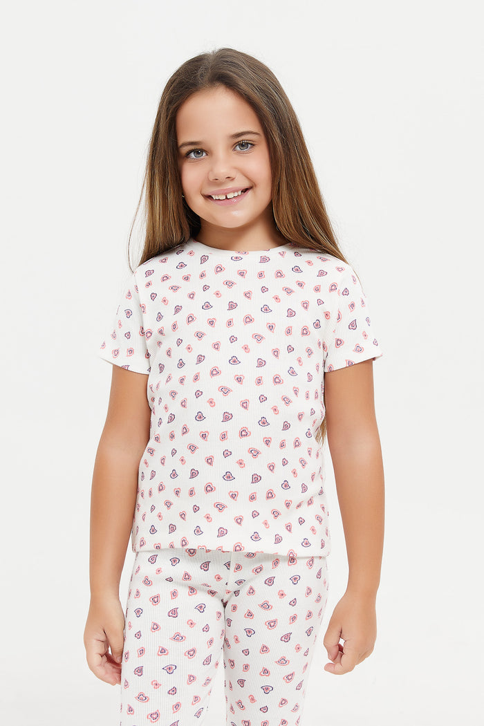 Redtag-White-Placement-Print-Rib-S/S-T-Shirt-Category:T-Shirts,-Colour:White,-Deals:New-In,-Filter:Girls-(2-to-8-Yrs),-GIR-T-Shirts,-H1:KWR,-H2:GIR,-H3:TSH,-H4:CAT,-KWRGIRTSHCAT,-New-In-GIR,-Non-Sale,-ProductType:Graphic-T-Shirts,-Season:W23A,-Section:Girls-(0-to-14Yrs),-TBL,-W23A-Girls-2 to 8 Years