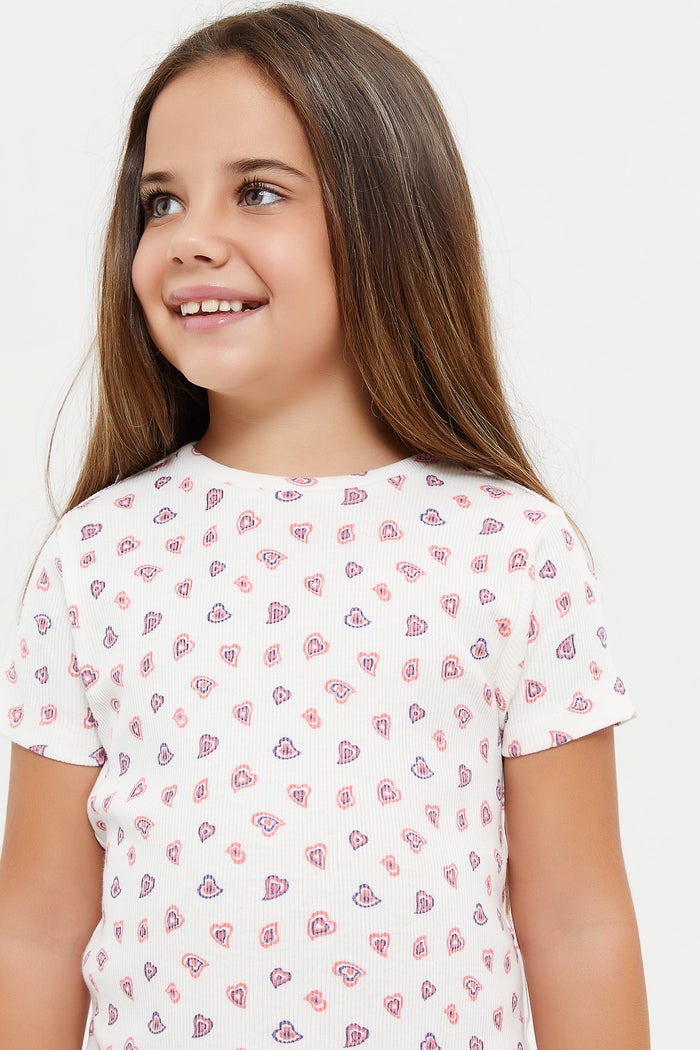 Redtag-White-Placement-Print-Rib-S/S-T-Shirt-Category:T-Shirts,-Colour:White,-Deals:New-In,-Filter:Girls-(2-to-8-Yrs),-GIR-T-Shirts,-H1:KWR,-H2:GIR,-H3:TSH,-H4:CAT,-KWRGIRTSHCAT,-New-In-GIR,-Non-Sale,-ProductType:Graphic-T-Shirts,-Season:W23A,-Section:Girls-(0-to-14Yrs),-TBL,-W23A-Girls-2 to 8 Years